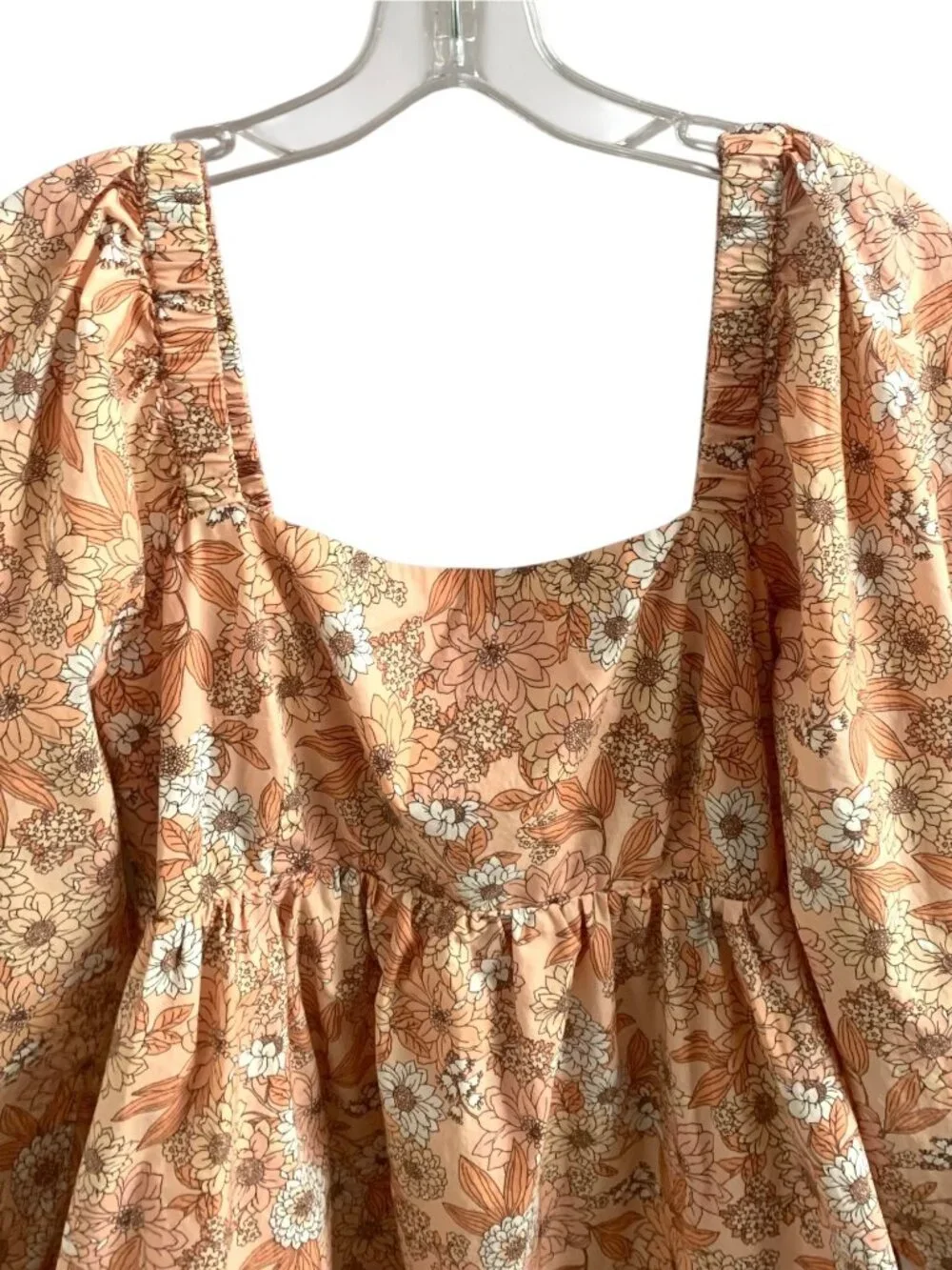 J.CREW Peach Zinnia Floral Print Squareneck Cotton Poplin Women's Dress Medium